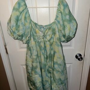 Elegant Green Puff Sleeve Mini Dress